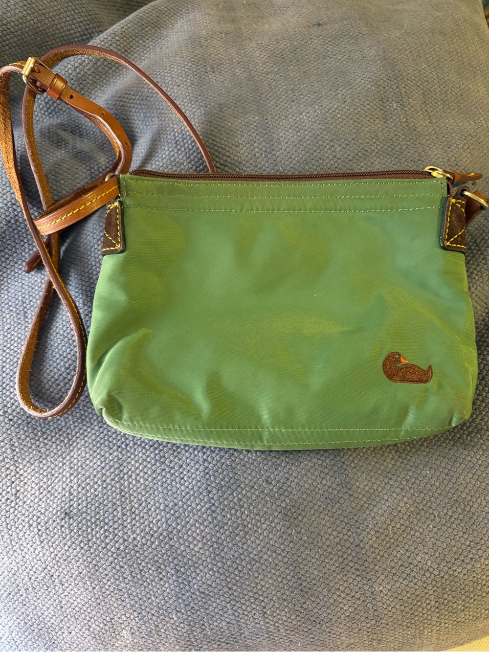Dooney & Bourke Green Nylon Crossbody with Brown Leather Trim